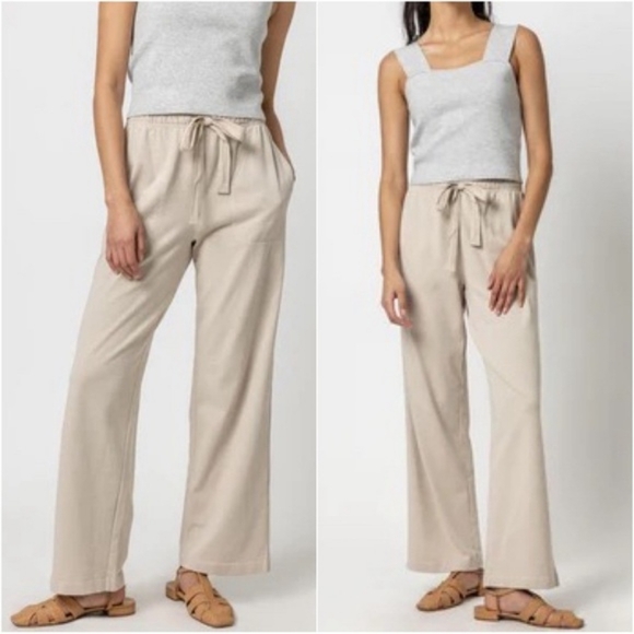 NWT BlankNYC Cream Tan Rayon Linen Paperbag Waist Wide Leg Pants. - Picture 1 of 10